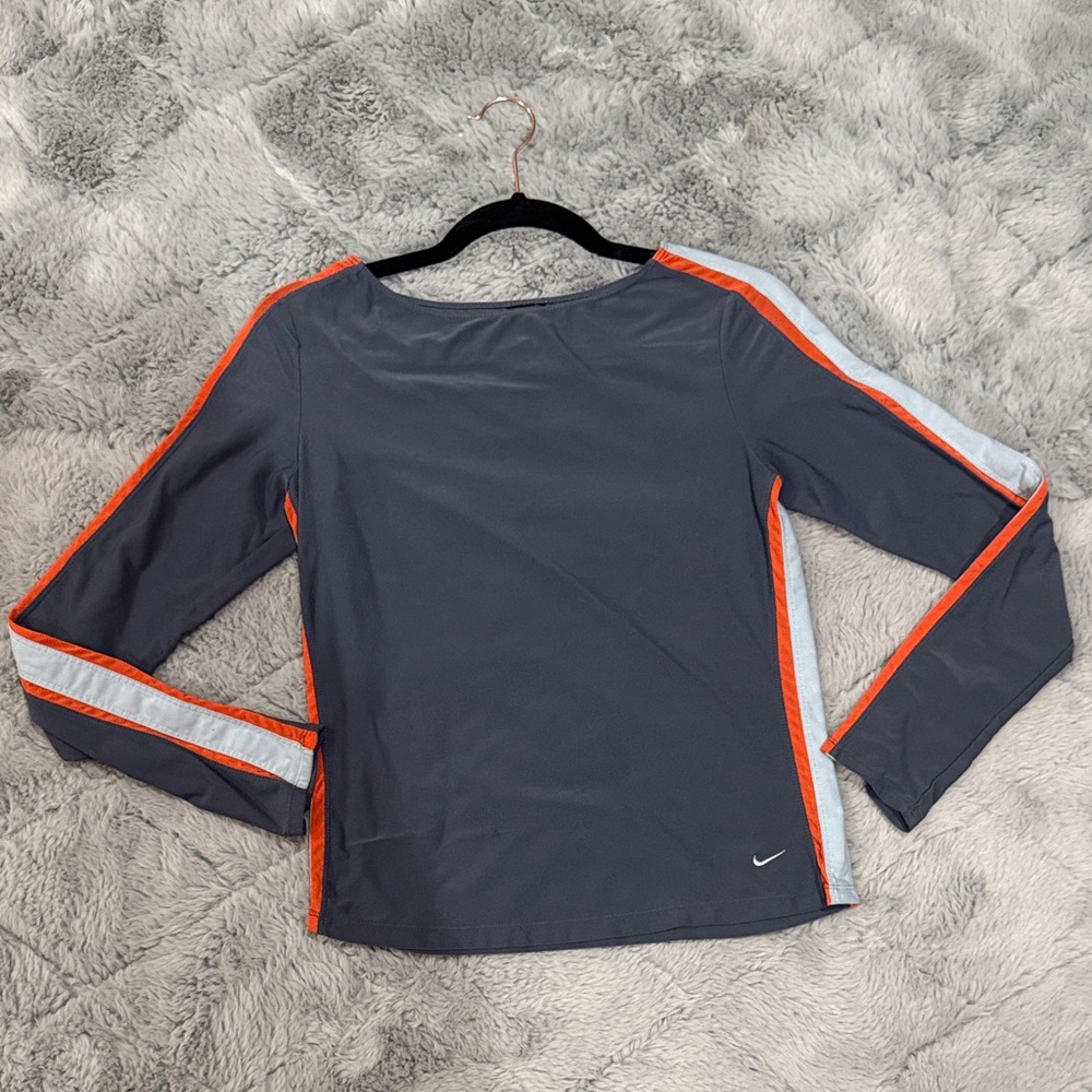 Nike Gray Long Sleeve Top with Orange and White Accents